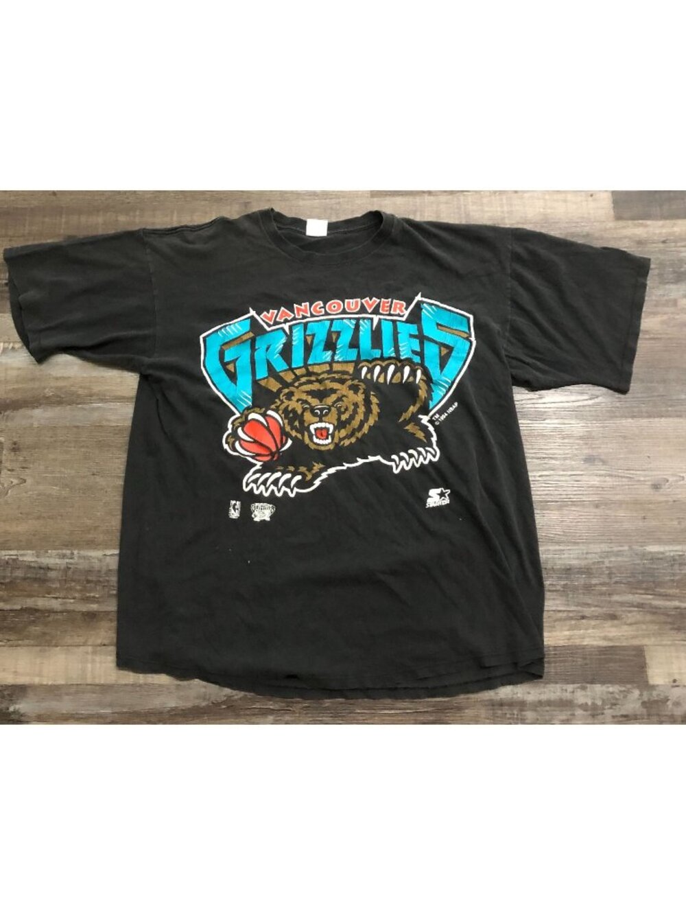 Vintage 1994 Starter Vancouver Grizzlies Mens XL Black NBA T Shirt